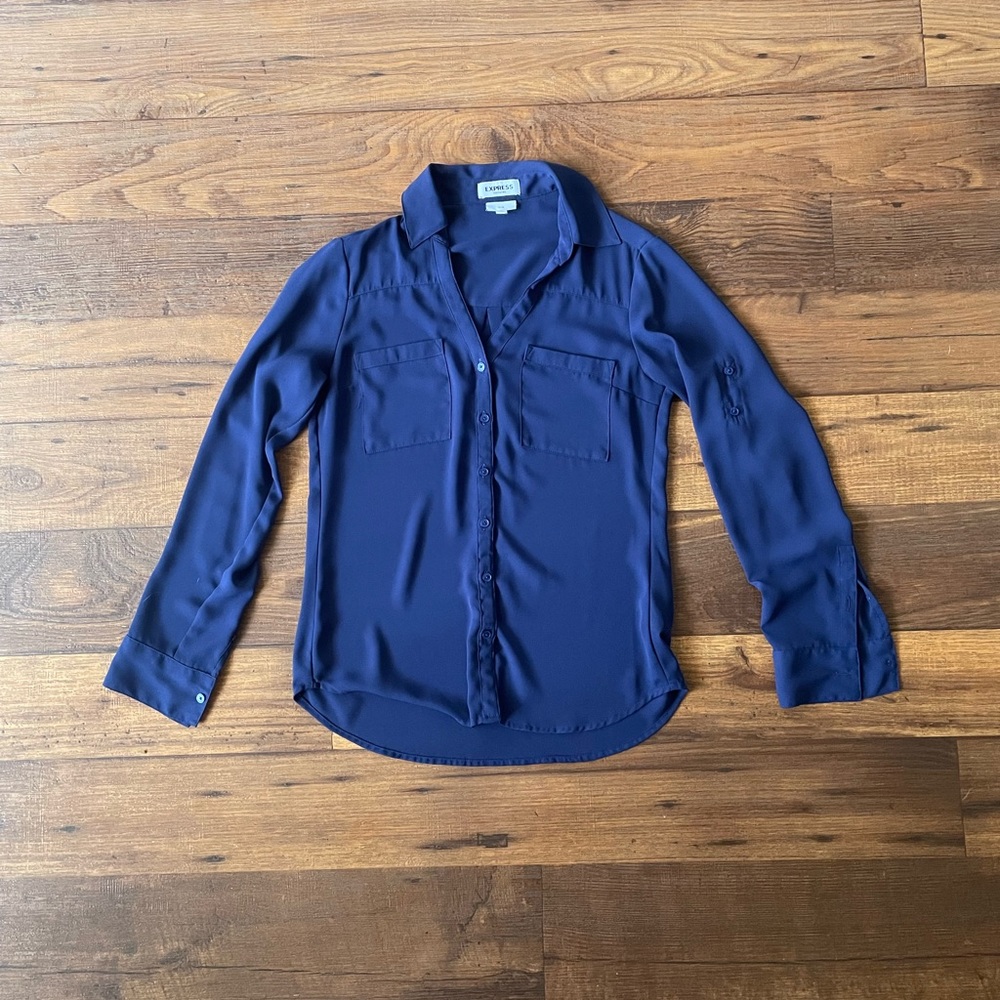 Express Blue Long Sleeve or Half Sleeve Blouse for Office Wear or Going Out